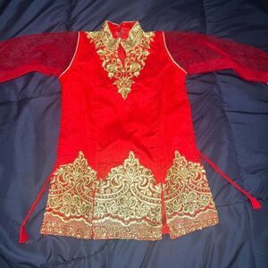 Indian kurta Bollywood outfit red gold baby toddler size 20 months